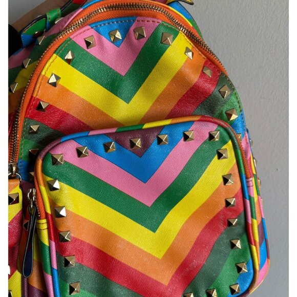 Tropea Women Faux Leather Rainbow Design Backpack Multi Color 10x6 - Picture 11 of 13